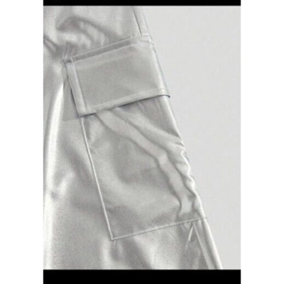 ROMWE Grunge Punk Men's Drawstring Belt Pu Leather Utility Cargo Pants SILVER - Picture 3 of 16